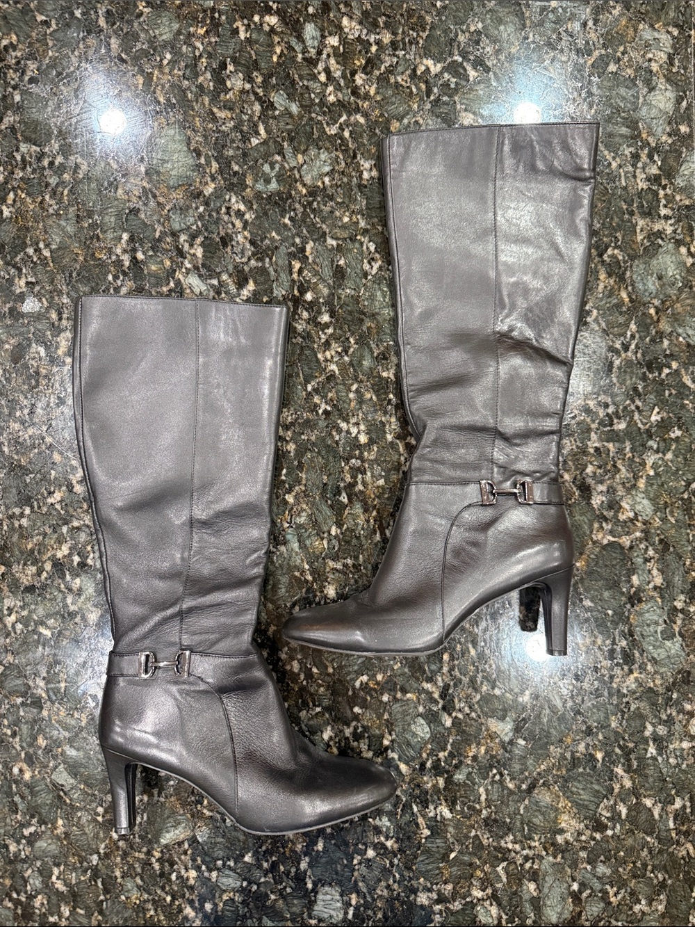 Alfani Women’s Tall Leather Heeled Boots in Dark Brown